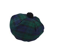 Scottish Traditional Tam o' Shatner Hat Acrylic Wool - Jimmy Flat Bonnet Cap Many Tartans Beret Balmoral Kilt (Black Watch Tartan)