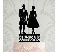 Scottish Wedding Cake Topper Groom In Kilt Vintage Silhouettes Gold Glitter Cake Decor Toppers For Wedding Anniversary Baby Shower Birthday Party Engagement