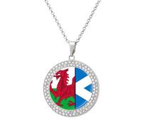 Scottish & Welsh Flag Women's Custom Pendant Necklace Round Diamond Necklaces Jewelry Gifts for Men Birthday