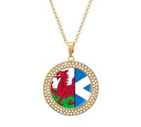 Scottish & Welsh Flag Women's Custom Pendant Necklace Round Diamond Necklaces Jewelry Gifts for Men Birthday