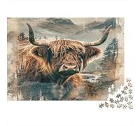 ScottishCattleWildNatureDesign 1000 Pieces Jigsaw Puzzle for Couples Fun Present Home Activity Logic Skill Puzzle Premium Cardboard 70x50cm/1000pcs