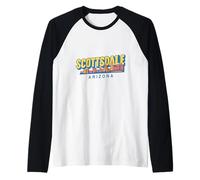 Scottsdale City Skyline Arizona Travel Retro Typography Raglan Baseball Tee