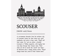 Scouser Definition Wall Art Print, Liverpool Skyline Typography, Black and White Dictionary Style. Size A4
