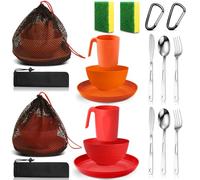 Scout Camping Mess Kit for 2 Person Boy Scout Dishes Set Girl Scout Mess Kit with Mesh Bag Reusable Light Weight Eating Utensils Plastic Camping Cutlery Set for Travel Camp