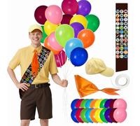 Scout Costume Set,Adult Wilderness Explorer with Yellow Hat, Orange Neckerchief, Merit Badge Sash, Balloons, Adjustable Fit, for Cosplay, Halloween, Role-Play