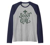 Scout Like A Girl Fleur De Lis BSA Cub Scouts Typography Raglan Baseball Tee