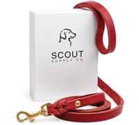 Scout Supply Classic Leather Dog Leash | Strong Heavy Duty Thick Full Grain Leather | Waterproof & Rust-Proof Brass Hardware (Red, M: 4.5 ft x 1/2 in)