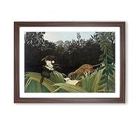 Scouts Attacked by A Tiger by Henri Rousseau Framed Print | A2 Walnut Framed Wall Art | Ready to Hang | Modern Animal Picture | Living Room Bedroom Lounge Office