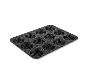 Scoville NEVERSTICK 12 Cup Cupcake Tray, Large Non Stick Oven Tray for Yorkshire Puddings, Muffins & Cupcakes, 36cm x 27cm, Oven Safe to 260°C, Dishwasher Safe, PFOA Free, Toughened Aluminium, Black