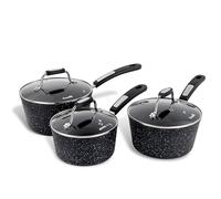 Scoville NEVERSTICK 3pcs Saucepan Set with Lids, Non Stick Saucepan Set, 16/18/20cm Saucepans, Suitable for All Hobs Including Induction, PFOA Free, Cool-Touch Handles, Aluminium, Black
