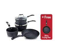 Scoville NEVERSTICK 4+1 Piece Cookware Set, Non Stick Pots & Pans Set, 16cm Milk Pan, 18 & 20cm Saucepans, 24cm Frying Pan, Free 20cm Frying Pan, Suitable for All Hobs, Aluminium, PFOA Free, Black