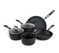 Scoville NEVERSTICK 5 Piece Cookware Set, Non Stick Pots and Pans Set, 16cm Milk Pan, 18cm/20cm Saucepans with Lids, 26cm Frying Pan and 28cm Wok, Suitable for All Hobs, Aluminium, Non Toxic, Black