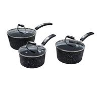 Scoville NEVERSTICK 3pcs Saucepan Set with Lids, Non Stick Saucepan Set, 16/18/20cm Saucepans, Suitable for All Hobs Including Induction, PFOA Free, Cool-Touch Handles, Aluminium, Black