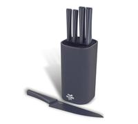 Scoville Ultra Lift 5 Piece Kitchen Knife Block Set, Non-Stick Stainless Steel Blades, 5 Types of Kitchen Knives, Ergonomic Handles, Universal Knife Block, PFOA-Free, Easy to Sharpen & Clean, Grey