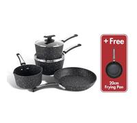 Scoville XTRA 4+1 Piece Cookware Set, Non Stick Pans Set, Neverstick Coated, 16cm Milk Pan, 18/20cm Saucepans with Lids, 20/24cm Frying Pans, Suitable for All Hobs, Aluminium, Black [Amazon Exclusive]