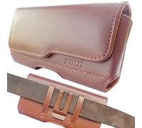 scozzi Leather Cell Phone Holster, Universal Compatibility with Samsung S23 S22 S21 S20 A54 A53 A42 A33 A23 A14 A03 & iPhone 15 14 13 12 11 XR FE Plus Ultra Mini Lite Pro, Brown