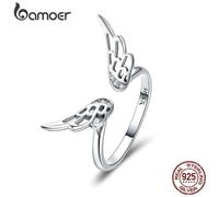 (SCR457) Bamoer Authentic 925 Sterling Silver Classic Feathers Wings Adjustable Finger Rings