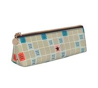 Scrabble Board Print Leather Pencil Case Pen Pouch Triangle Portable Pencil Pouch With Zipper For Office
