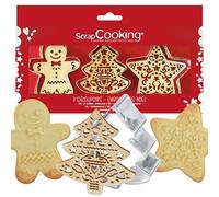 Scrap Cooking 2093 Baking Kit with Stainless Steel Cat Cutter and Wooden Embosser for Food Contact, Christmas