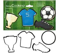 SCRAP COOKING 4 Football Cookie Cutters - Stainless Steel - Football/Shirt/Shoe/Cup - Small Cake Moulds - Baking Accessories Birthday Decoration - 2086