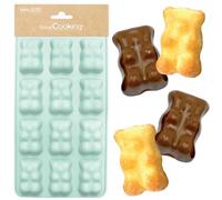 SCRAP COOKING 6723 Marshmallow Bears Silicone Mould, 12 Shapes for Chocolate & Cakes, Soft Baking Utensil, Suitable for Ovens and Freezers, 25 x 12.5 x 1.5 cm, Water Green