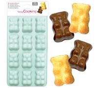 SCRAP COOKING 6723 Marshmallow Bears Silicone Mould, 12 Shapes for Chocolate & Cakes, Soft Baking Utensil, Suitable for Ovens and Freezers, 25 x 12.5 x 1.5 cm, Water Green