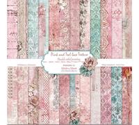 Scrapbook Paper 12" x 12", 24 Sheets/12 Designs Pink and Teal Lace Texture Pattern Double-Sided Decorative Paper Scrapbooking Supplies for DIY Art Craft Card Making Scrapbook Photo Album Decor