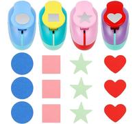 Scrapbook Paper Punchers, Multiple Shape Punches for Kids Paper Crafts, Card Making, Scrapbooking, 4 Shapes Including Circle, Star, Heart, Square Punch