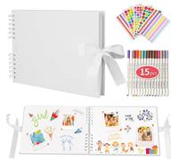 Scrapbook Photo Album 80 Black Pages Memories Photo Albums Customizable,11.5 X 8.5 Inch Scrapbooks DIY Photo Album for Baby Child,with 15 Metallic Marker Pens,for Family,Wedding Memory Book,White