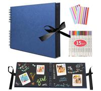 Scrapbook Photo Album 80 Black Pages Memories Photo Albums Customizable,29.5 * 21 CM Scrapbooks DIY Photo Album for Baby Child,with 15 Metallic Marker Pens,for Family,Wedding Memory Book