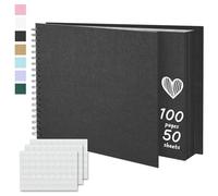 Scrapbook Photo Album Hard Craft Paper 100 Pages Memory Book 28 X 20.5 cm for Wedding, Birthday,Black