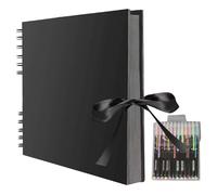 Scrapbook Photo Album Scrap Picture Blank Book Large 80 Black Pages DIY Gift Scrapbooking Kit with Accessories - Memory Books for Children(Black)