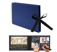 Scrapbook Photo Albums 60 Black Pages DIY Gift Scrapbooking with Ribbon Closure Perfect Photo Book for Wedding, Anniversary, Birthday, Travel, Friends, Baby and Gift (Dark Blue)