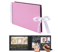 Scrapbook Photo Albums 60 Black Pages DIY Gift Scrapbooking with Ribbon Closure Perfect Photo Book for Wedding, Anniversary, Birthday, Travel, Friends, Baby and Gift (Pink)