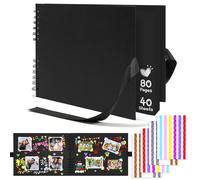 Scrapbook Photo Albums 80 Pages 8.5 * 6in Black Scrapbook with Photo Corner Sticker Thick Kraft Paper Memory Book Personalised Album for 80-160 Photos for Couples, Baby Gifts (A4 BLACK)