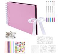 Scrapbook, Scrap Book Photo Album Scrapbook 60 Pages with Scrapbooks Accessories Kit A5 Craft Paper 21.5x15cm Memory Books Guestbooks for Family Wedding Anniversary Baby Gift (Pink)