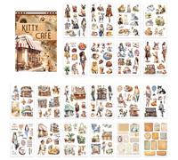 Scrapbook Stickers, 20PCS Journaling Sticker Book Pre-Cut Garden Kitty Cafe Countryside Stickers for Scrapbooking DIY Crafts Journal Ephemera