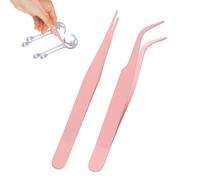 Scrapbook Tweezers - Straight Stainless Tool, Curved Elbow Pointed Tongs, Precision Sticker Picker Set, DIY Crafting Manual Accessory, Hobby Supplies, Pastel Solid Color for Lashes Journaling Art