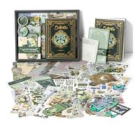 Scrapbooking Supplies Kit - 140Pcs Butterfly Bullet Junk Journal Kit with Journaling/Scrapbooking Supplies, Stationery, A6 Grid Notebook Graph Ruled Pages, Vintage Aesthetic Scrapbook Paper (Green)