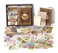 Scrapbooking Supplies Kit - 140Pcs Butterfly Bullet Junk Journal Kit with Journaling/Scrapbooking Supplies, Stationery, A6 Grid Notebook Graph Ruled Pages, Vintage Aesthetic Scrapbook Paper (Brown)