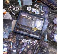 Scrapbooking Supplies Kit, Blue Starry Sky Scrapbooking Kit for Bullet Junk Journaling, Stationery, A6 Grid Notebook, Floral DIY Note-taking Supplies, Birthday Craft Gift for Teen Girls (Starry Sky)