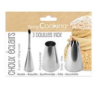 ScrapCooking 1831 3 Pastry Nozzles for Eclairs & Sprouts - Professional Quality Stainless Steel Nozzles - Piping Bag Tips - Cake Dessert Decoration