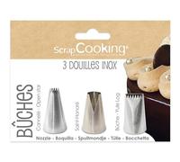 ScrapCooking - 3 Nozzles for Christmas Logs - Stainless Steel Pastry Nozzles - Professional Quality - Piping Bag Tips - Cake Dessert Decoration - 1835