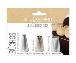 ScrapCooking - 3 Nozzles for Christmas Logs - Stainless Steel Pastry Nozzles - Professional Quality - Piping Bag Tips - Cake Dessert Decoration - 1835