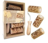 ScrapCooking 3798 Christmas Cookie Roll Kit - 3 Mini Wooden Rolling Pins with Motifs - Embossed Decoration Mould for Biscuits, Shortbreads, Cookies