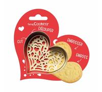 ScrapCooking - Heart Cookie Cutter & Stamp Set - Cookie Cutter for Cookies, Biscuits, Fondant - Stainless Steel Cookie Cutter & Wooden Stamp - Baking Mould Accessories Valentine's Day Easter Birthday