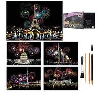 Scratch Art for Adults Kids,Engraving Art Etch Art Scraper Foil Art Paper Holographic Painting Pictures for Adults Kids,Creative Gift Set for Children,Friends,Family,with 4 Tool Set(Fireworks)