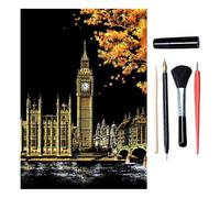 Scratch Art for Adults & Teens 16 x 11.2 Inches, Paint by Scratch Kit Adult Rainbow, Colorful Sketch DIY Night View Scratchboard (Big Ben, London)