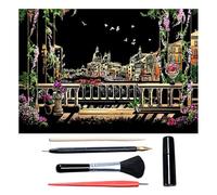 Scratch Art for Adults & Teens 16 x 11.2 Inches, Paint by Scratch Kit Adult Rainbow, Colorful Sketch DIY Night View Scratchboard (Venice Water City)