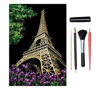 Scratch Art for Adults & Teens 16 x 11.2 Inches, Paint by Scratch Kit Adult Rainbow, Colorful Sketch DIY Night View Scratchboard (Eiffel Tower)